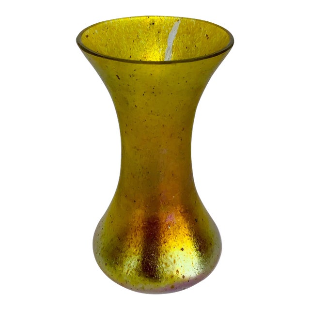 Vintage 1920’s Gold Iridescent Art Glass Vase For Sale