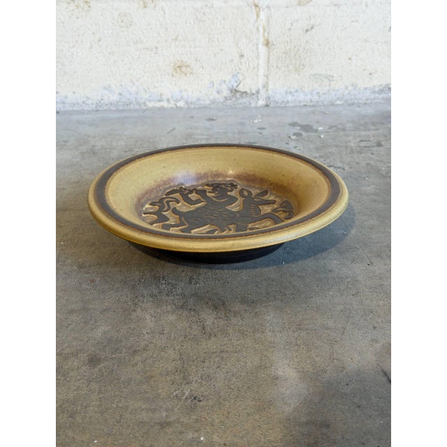 Mid-Century Modern Ceramic Bowl Michael Andersen & Søn Danish Studio Pottery Pan Playing Flute 1960s For Sale - Image 3 of 10
