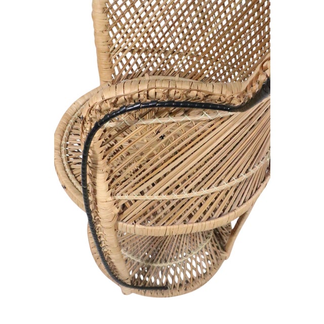 Wicker Fan Back Peacock Emmanuelle Style Chair c.1970's For Sale - Image 12 of 13