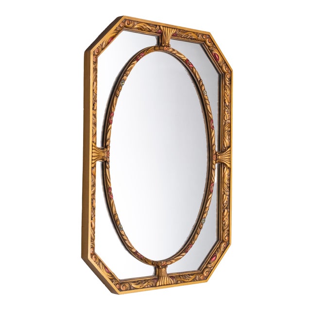 Art Deco Octagonal Hand Carved Wooden Mirror, 1920 For Sale - Image 4 of 7