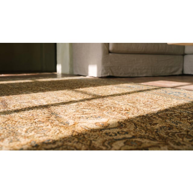 1900s Tan Camel Geometric N. Indian Agra Rug 9' X 11'4" Knotted Wool Carpet For Sale - Image 9 of 9