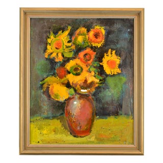 Aleksandr Rodin, Still Life with Yellow Flowers, 1980s, Oil Painting on Canvas For Sale