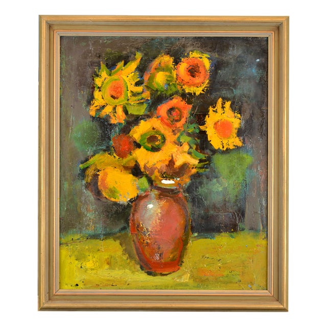 Aleksandr Rodin, Still Life with Yellow Flowers, 1980s, Oil Painting on Canvas For Sale
