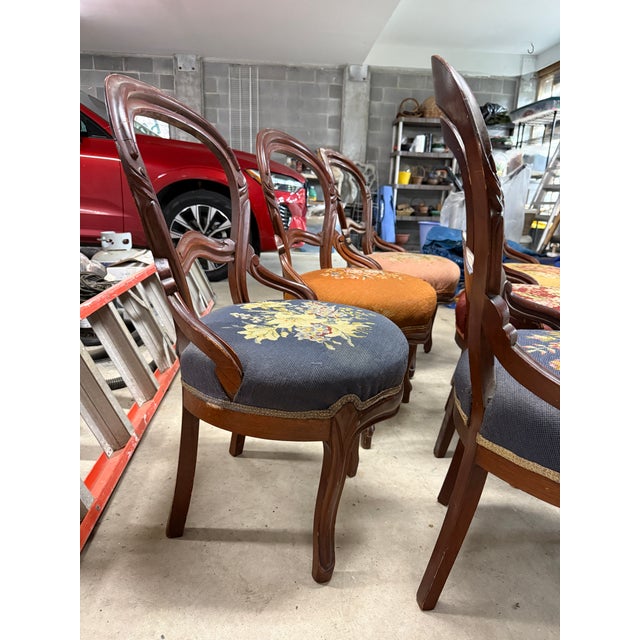 Late 19th Century Set of 6 Louis Philippe Hand Embroidered Needlepoint Parlor Chairs For Sale - Image 14 of 14