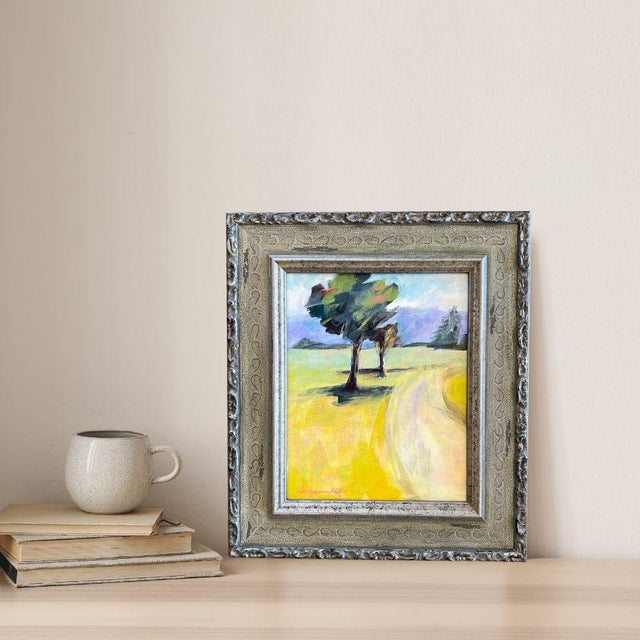 Landscape Abstract Painting by Contemporary Artist Pastel colors dominate this dreamy painting that is framed in a...