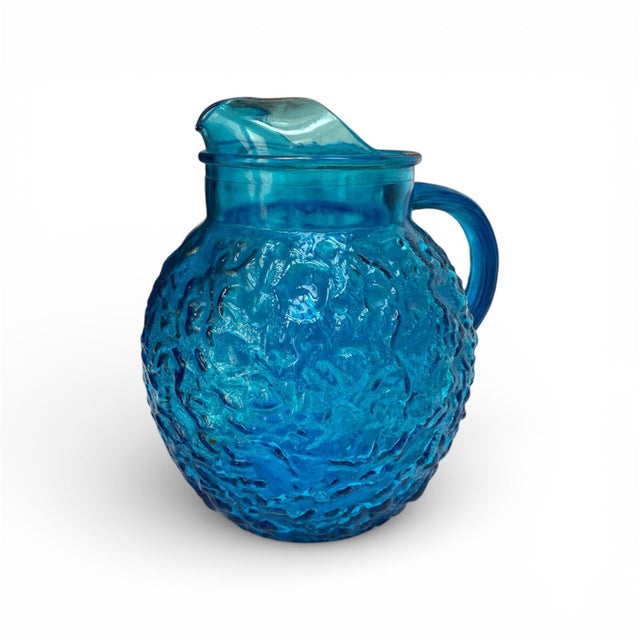 1970s Blue Anchor Hocking Glass Pitcher and 10 Glasses, Lido Milano Pattern For Sale In Washington DC - Image 6 of 6