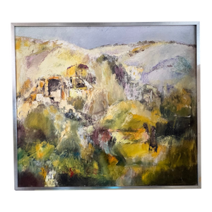 1950s French Modern Abstract Oil Painting on Canvas