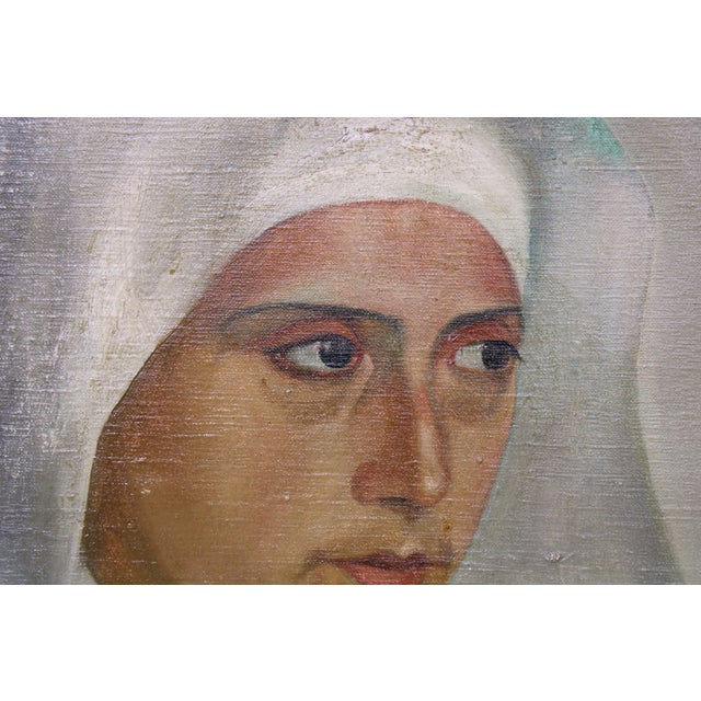 Vintage Oil Painting of Nun in Habit Peering to the Side For Sale In Chicago - Image 6 of 8