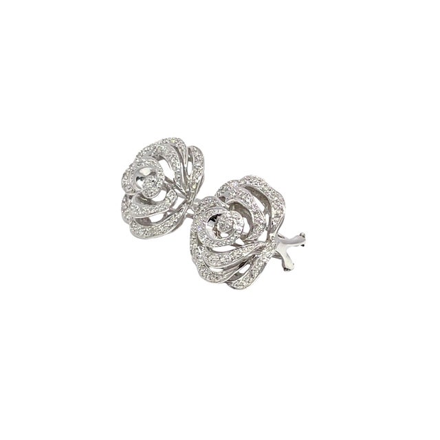Modern 14k White Gold Petal-Layered Diamond Rose Earrings, A Pair For Sale - Image 3 of 4