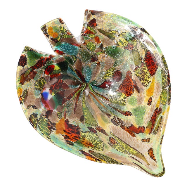 Mid-Century Modernist Hand-Blown Murano Glass Tutti Frutti Leaf Form Dish For Sale