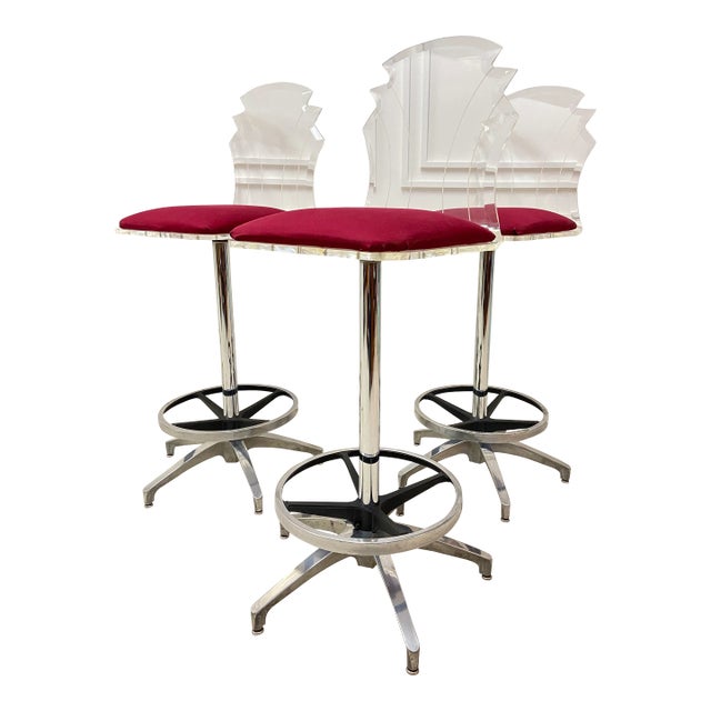 Vintage Lucite Swivel Bar Stools - Set of 3 For Sale