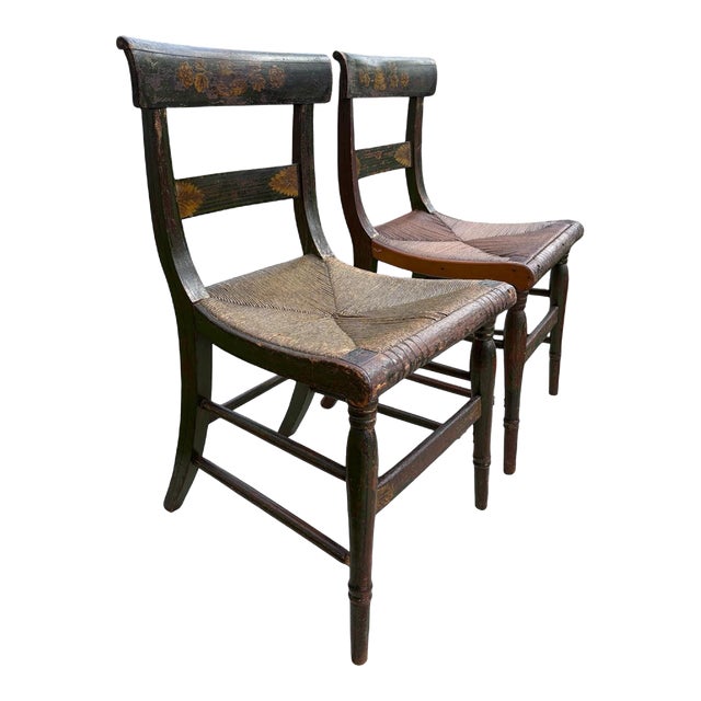 Pair of Antique Hitchcock-Style Rush Bottom Chairs For Sale