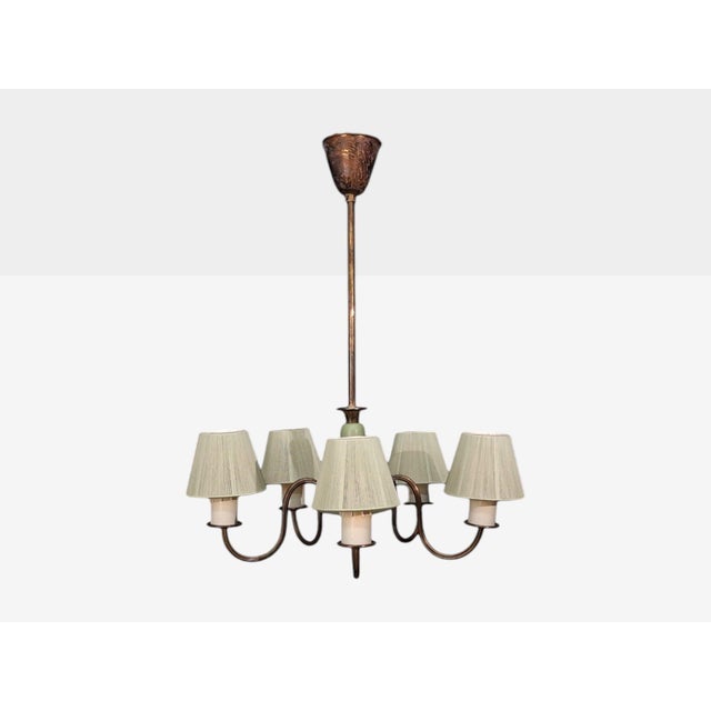 1950s Nordiska Kompaniet, Chandelier, Green Lacquered Wood, Brass For Sale In New York - Image 6 of 13