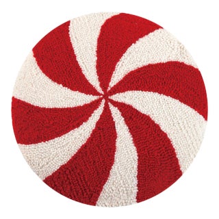 Candy Cane Round Hook Pillow 14" For Sale
