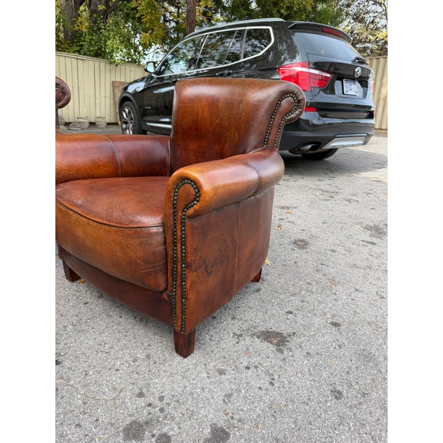 Pair of French Leather Club Chairs For Sale - Image 4 of 14