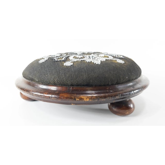19th Century Victorian Beaded Decorative Embroidered Footstool For Sale - Image 5 of 12