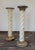 A pair of spectacular column or pedestal shaped floor lamps. The lamps are done in alabaster with marble tops. They...