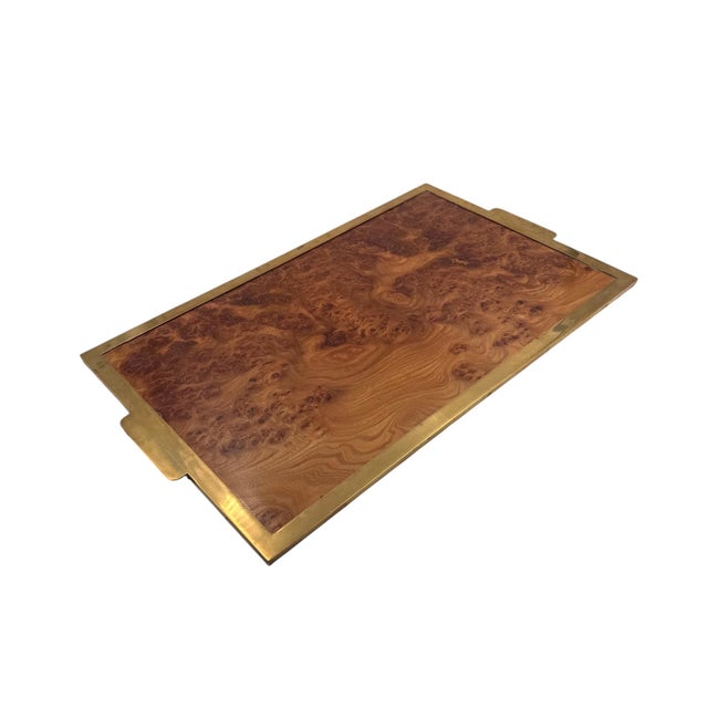 1970s Hollywood Regency Great Brass and Burl Tray, Italy, 1970s For Sale - Image 5 of 9