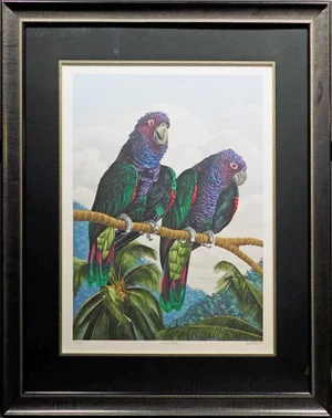 1980s Dallas John "Imperial Mates"Hand Signed Fine Art Serigraph Birds, Framed