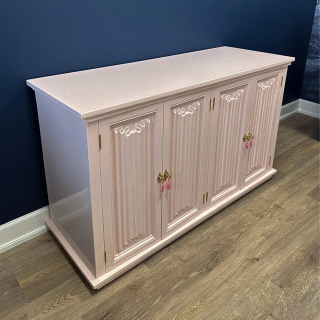 Mid 19th Century Pink Lacquered Buffet Credenza Cabinet | Chairish