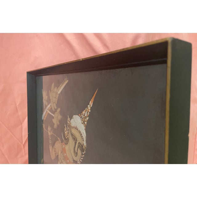 Black Vintage Mid-Century Thai Mixed-Media Relief Art - Unknown Artist - Original Gallery Chemould Bombay Frame For Sale - Image 8 of 13