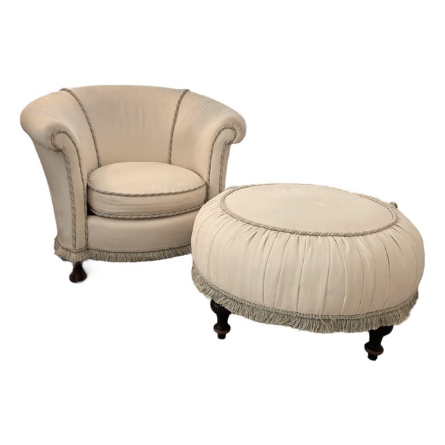 Custom Upholstered Lounge Chair & Ottoman For Sale