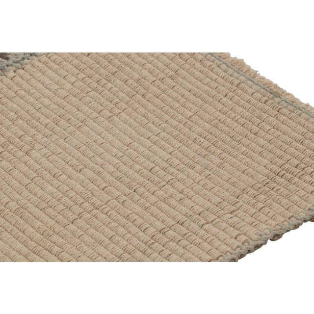 Contemporary Rug & Kilim’s Accent Kilim, Square Rug in Cream, Gray and Light Blue Strips For Sale - Image 3 of 7