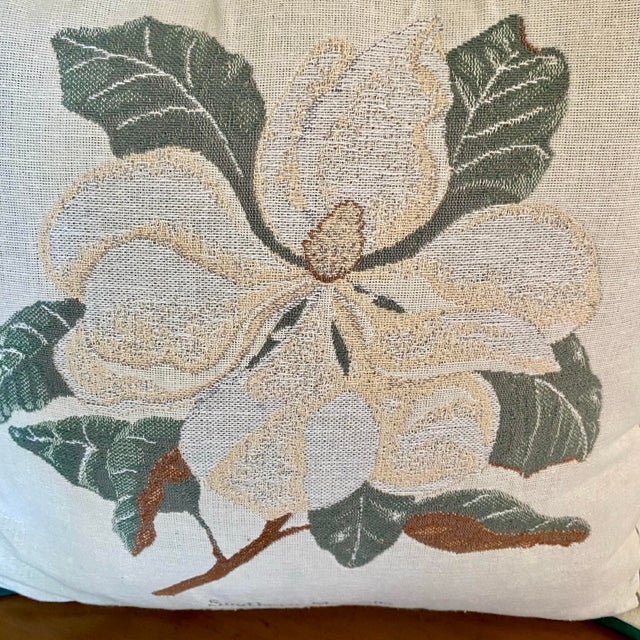 Farmhouse Vintage Riverdale Southern Magnolia Botanical Pillows, a Pair Made in Usa For Sale - Image 3 of 6