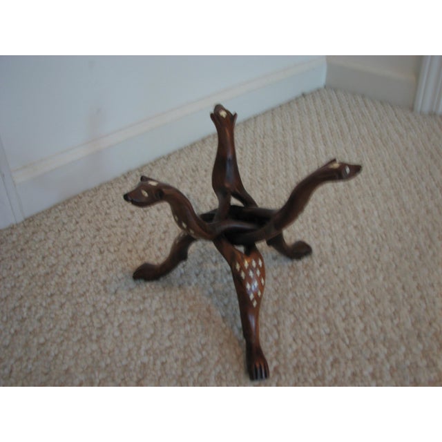 Folk Art Exceptional 1930s Hand‑Carved Rosewood Snake Tripod Stand W/Bone Inlay For Sale - Image 3 of 6