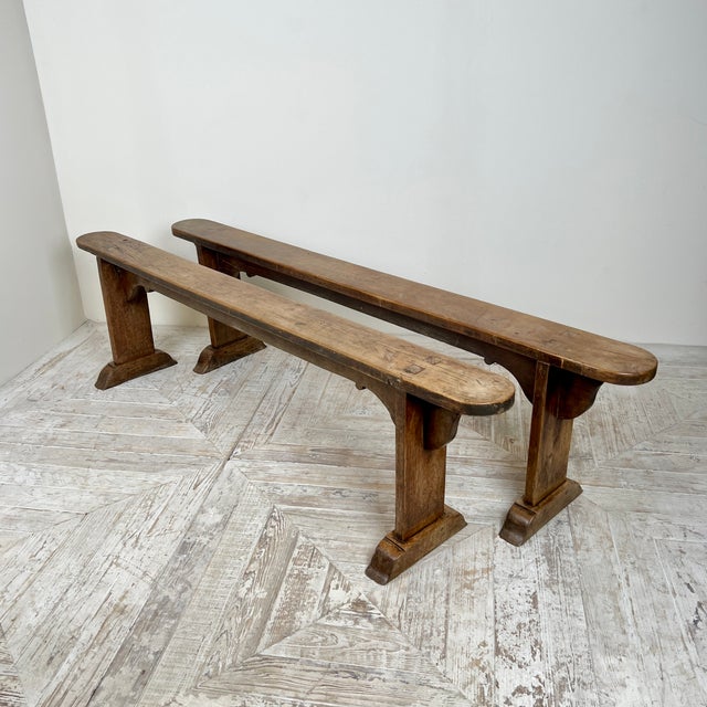 Antique French Fruitwood Benches, 1890s, Set of 2 For Sale - Image 4 of 11