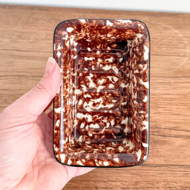 1970s Vintage Stangl Brown Splatter Town and Country Soap Dish For Sale - Image 5 of 9