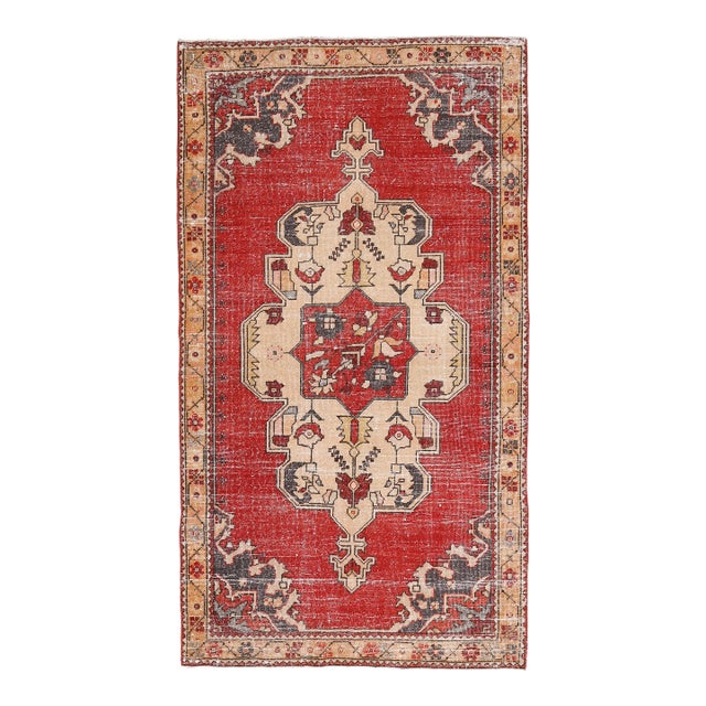 Vintage Turkish Oushak Handmade Wool Cotton Red Area Rug For Sale