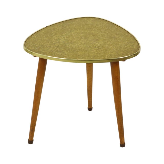 Vintage mid-century triangular Formica plant table, side table, 1960s design, rockabilly style, crafted from a triangular...