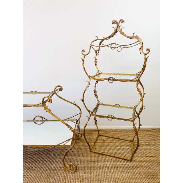 Vintage 1960s Italian Gold Gilt Curvy Tiered 2pc Etagere Shelf For Sale - Image 14 of 17