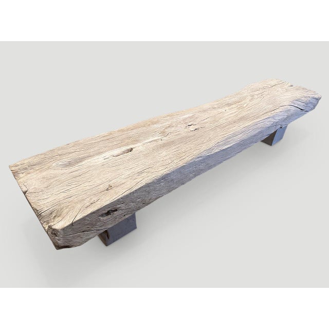 2010s Andrianna Shamaris Bleached Teak Wood Log Bench or Coffee Table For Sale - Image 5 of 5