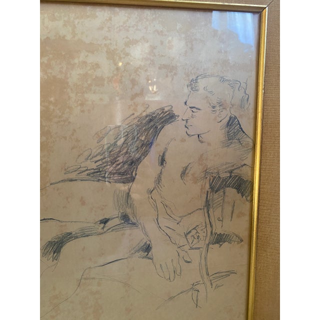 Drawing/Sketching Materials Vintage Framed Pencil Sketching of Male Nude, Circa 1940 Signed Romin For Sale - Image 7 of 9