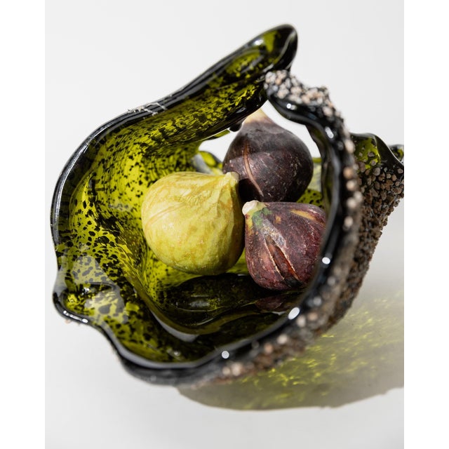 Vintage Italian Dark Green Murano Glass Bowl with Decorative Stone Inlays, 1980s For Sale - Image 11 of 12