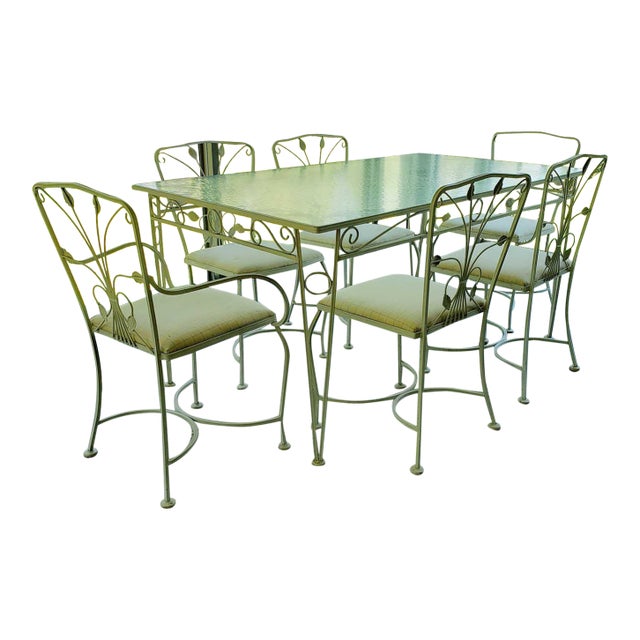 Vintage Wrought Iron Dining Table and Chairs For Sale