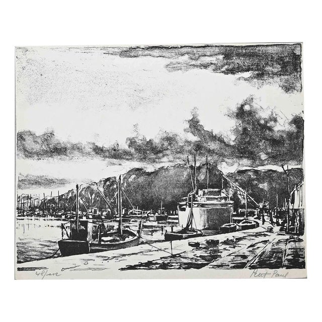 Paul Petit, The Harbor, Original Lithograph, Mid 20th-Century For Sale