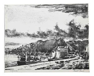 Paul Petit, The Harbor, Original Lithograph, Mid 20th-Century