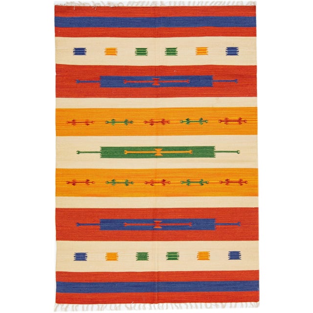 Textile 2020s Modern Kilim Handmade Multicolor Geometric Wool Rug For Sale - Image 7 of 7
