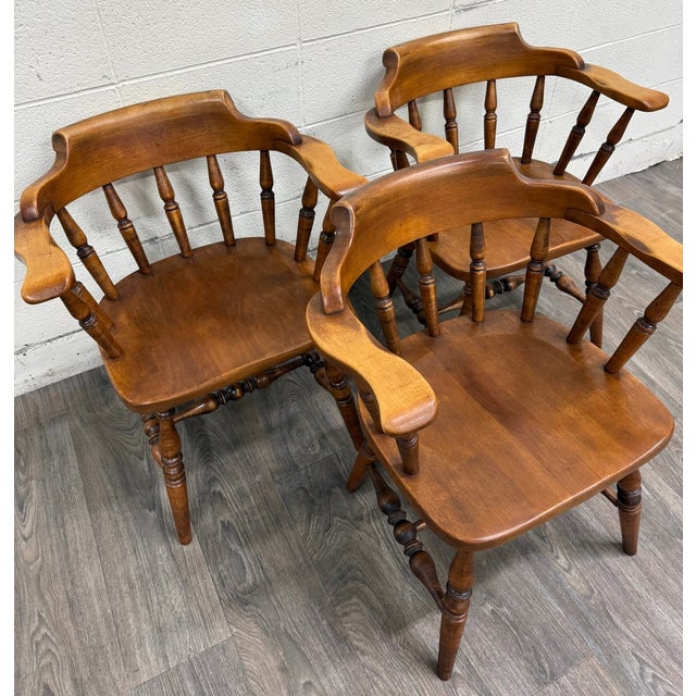 VTG Sprague & Carleton Colonial Revival Solid Maple Barrel Back Captain Chairs For Sale - Image 12 of 15
