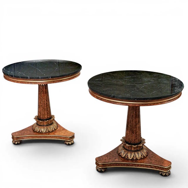 1950s 1950s Pair of Biedermeier Style Marble Top Giltwood Round Italian Tables For Sale - Image 5 of 6