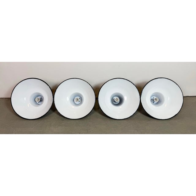 Mid-Century Modern Industrial Black Enamel Pendant Lamps with Cast Iron Top, 1950s, Set of 4 For Sale - Image 3 of 18
