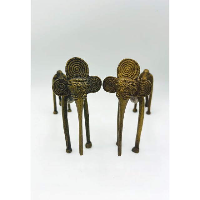 Metal Pair Vintage West African Dogon Style Lost-Wax Brass Elephant Sculptures For Sale - Image 7 of 8