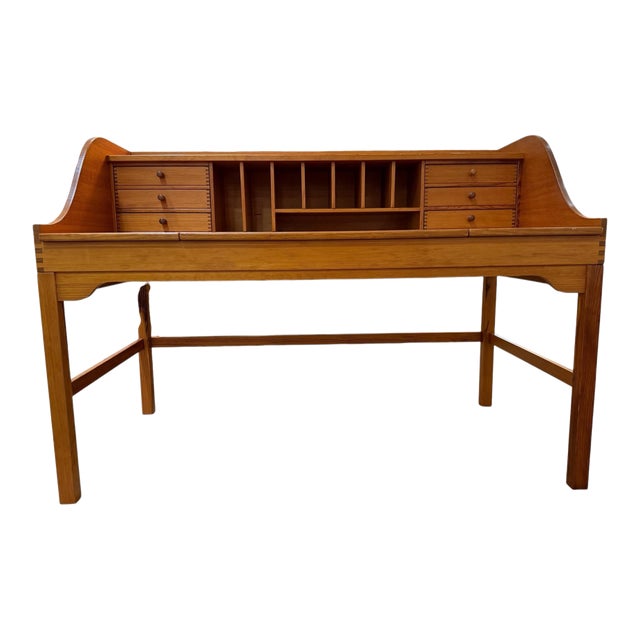 1970s Danish Modern Solid Oregon Pine Writing Desk by Andreas Hansen for Hadsten Træindustri For Sale