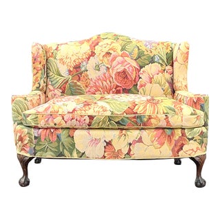 Vintage Boho Camelback Loveseat in Brunschwig and Fils Floral For Sale