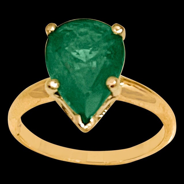 3 Carat Pear Cut Natural Emerald Ring 14 Karat Yellow & White Gold, Size 5.25 For Sale - Image 14 of 18