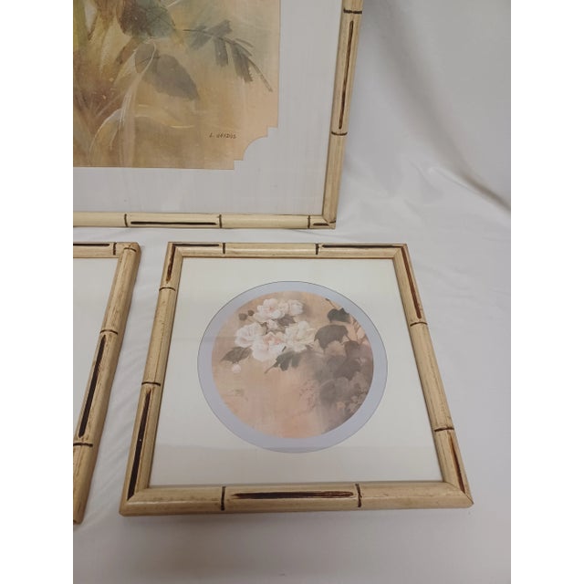 Vintage Floral Print Set With Bamboo Look Frames - Set of 3 For Sale - Image 9 of 12