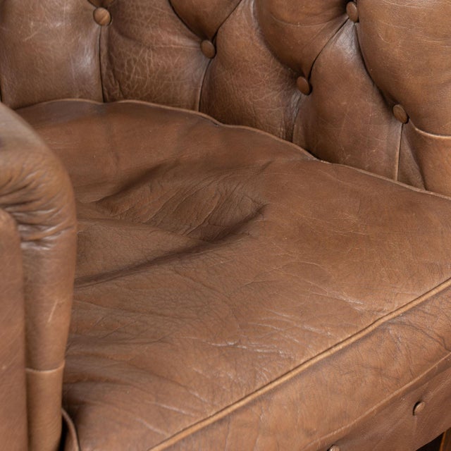 Wood Pair of 20th Century Vintage Brown Leather Danish Club Chairs For Sale - Image 7 of 14